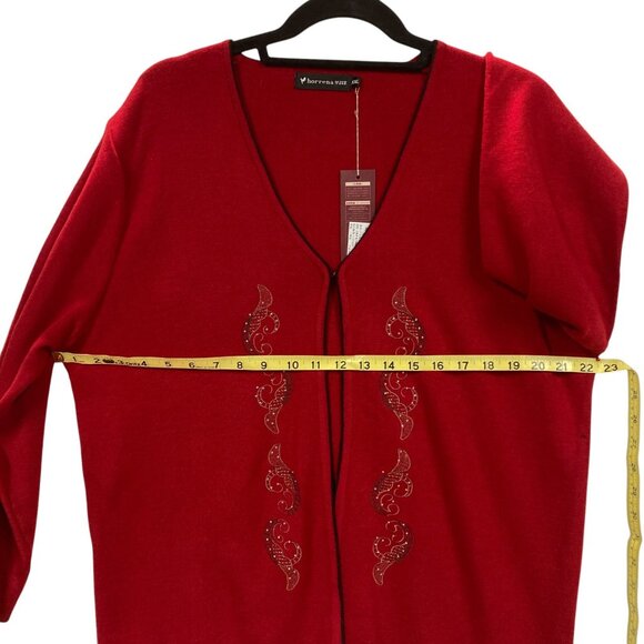 Horrena Red Knit Cardigan Sweater‎ Set, Size XXL, Embroidery Rhinestones NEW - Picture 12 of 16